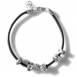 Bracelet with genuine leather and balls 
