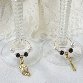 Brass Wine Glass Charms 2 "Scissors and a kitten"