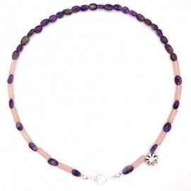 Unique jewelry necklace with Amethyst and Pink Kvac stone