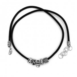 Leather necklace with 5 balls