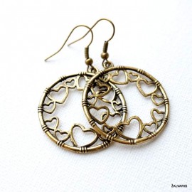 Brass earrings with hearts ŽA625