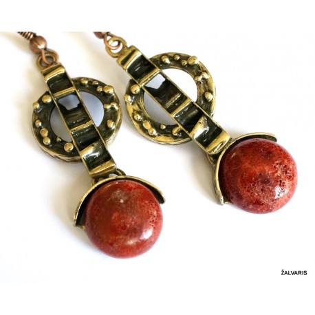 Brass earrings with Coral ŽA521