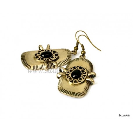 Brass earrings with Onyx ŽA010