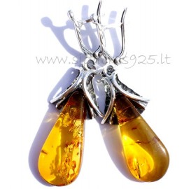 Earrings with Amber "Sun Drop" A573