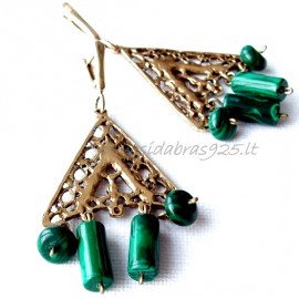 Brass earrings with Malachite ŽA242