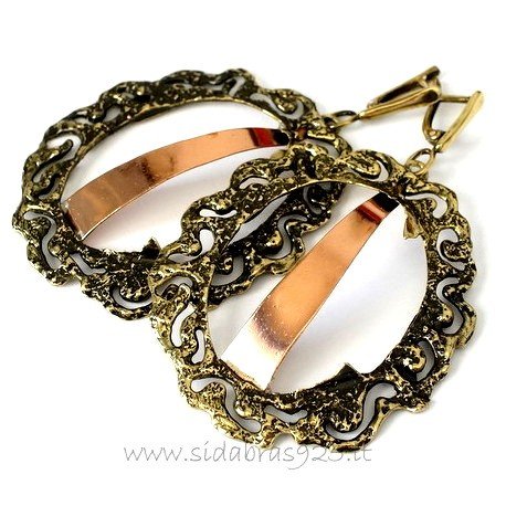 Brass earrings with copper strip "ŽAVARIS"