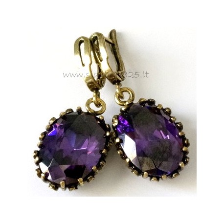 Brass earrings with purple Zirconium ŽA121