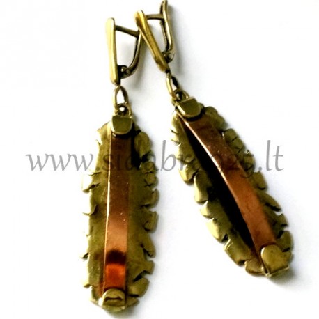 Brass earrings with copper strip ŽA233