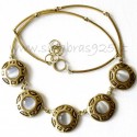 Brass necklace with Cat's Eye stones ŽK257