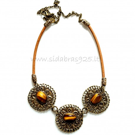 Brass necklace with Tiger Stone ŽK356
