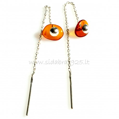 Earrings with amber on the chain