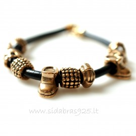 Bronze bracelet with gold colored beads J9