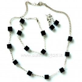 Set earrings, bracelet, necklace with hematite