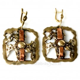 Brass earrings with pure copper strip ŽA