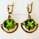 Brass earrings with green stone ŽA341-4
