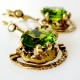 Brass earrings with green stone ŽA341-2