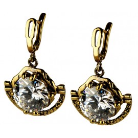Brass earrings with 14 mm white zirconium ŽA341