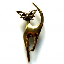 Brass brooch "Mustache cat"