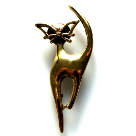 Brass brooch "Mustache cat"