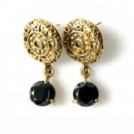 Brass earrings openwork with black zircon ŽA