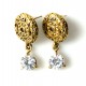 Brass earrings, openwork with white zircon ŽA-1
