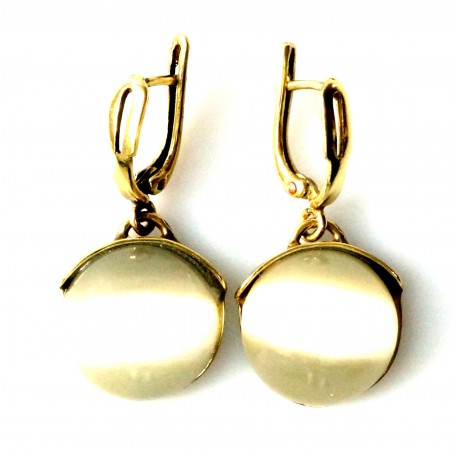 Brass earrings with gray cat eye ŽA764