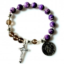 Exclusive bracelet, Rosaries on hand with Charoit and Smoky Quartz