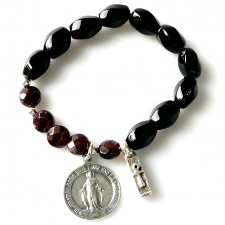 Rosaries bracelet with Onyx and Garnet AP751