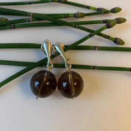 Earrings "Clips with Round Smoky Quartz"