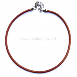 Brass necklace with brown genuine leather