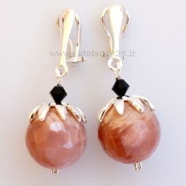 Earrings - Clips with natural sun stone