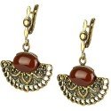 Brass Earrings with Carnelian "Fan-Shaped"