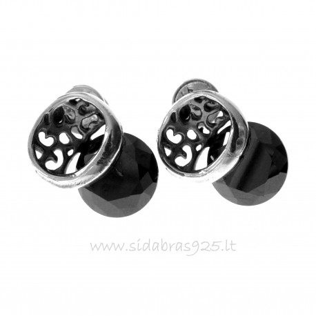 Earrings with black round Zircon