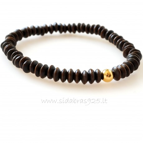 Bracelet in natural wood with a gold-plated bubble