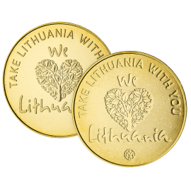 Gold-coloured luck coin (in blue package)