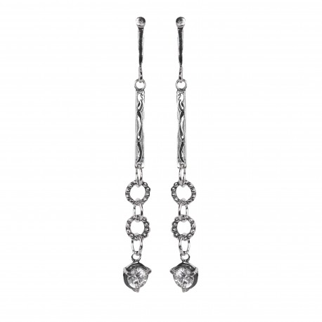 Silver earrings long goddess with zircon