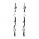 Silver long minimalist earrings with zircon