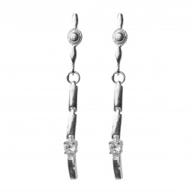 Silver long minimalist earrings with zircon