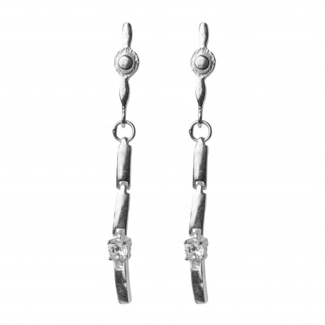 Silver long minimalist earrings with zircon