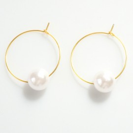 Brass earrings "CREOLE with a pearl"