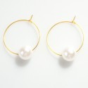 Brass earrings "CREOLE with a pearl"